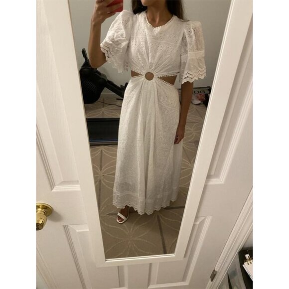 PETAL & PUP Merletto Short Sleeve Cutout Eyelet Maxi Dress in White Size Small - Picture 12 of 15